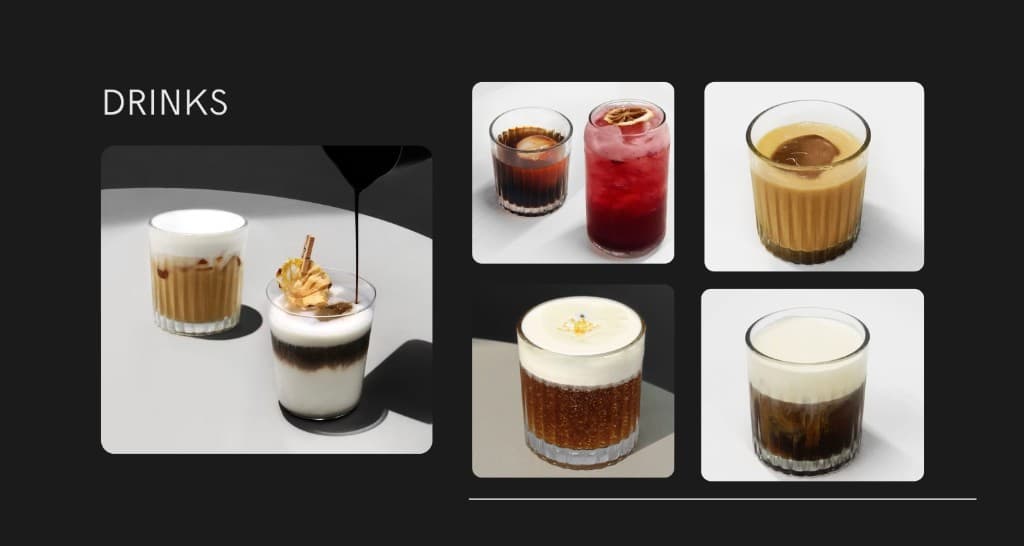 Drinks menu — product photography